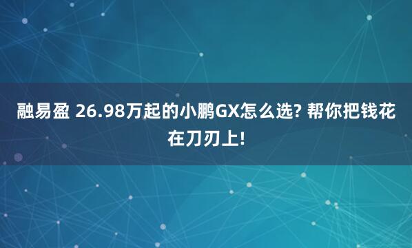 融易盈 26.98万起的小鹏GX怎么选? 帮你把钱花在刀刃上!